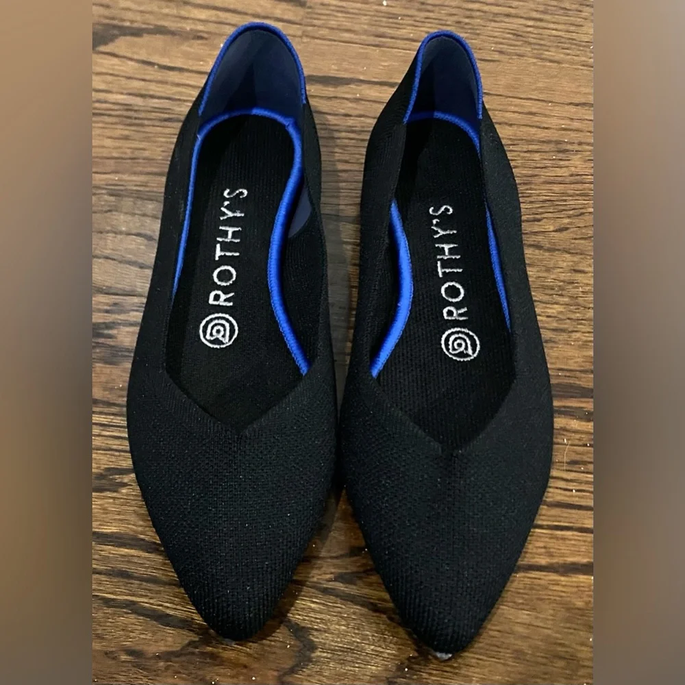 Rothy's The Pointe Black Knit Ballet Flats with Blue Trim Size 6.5 EUC - Picture 2 of 7